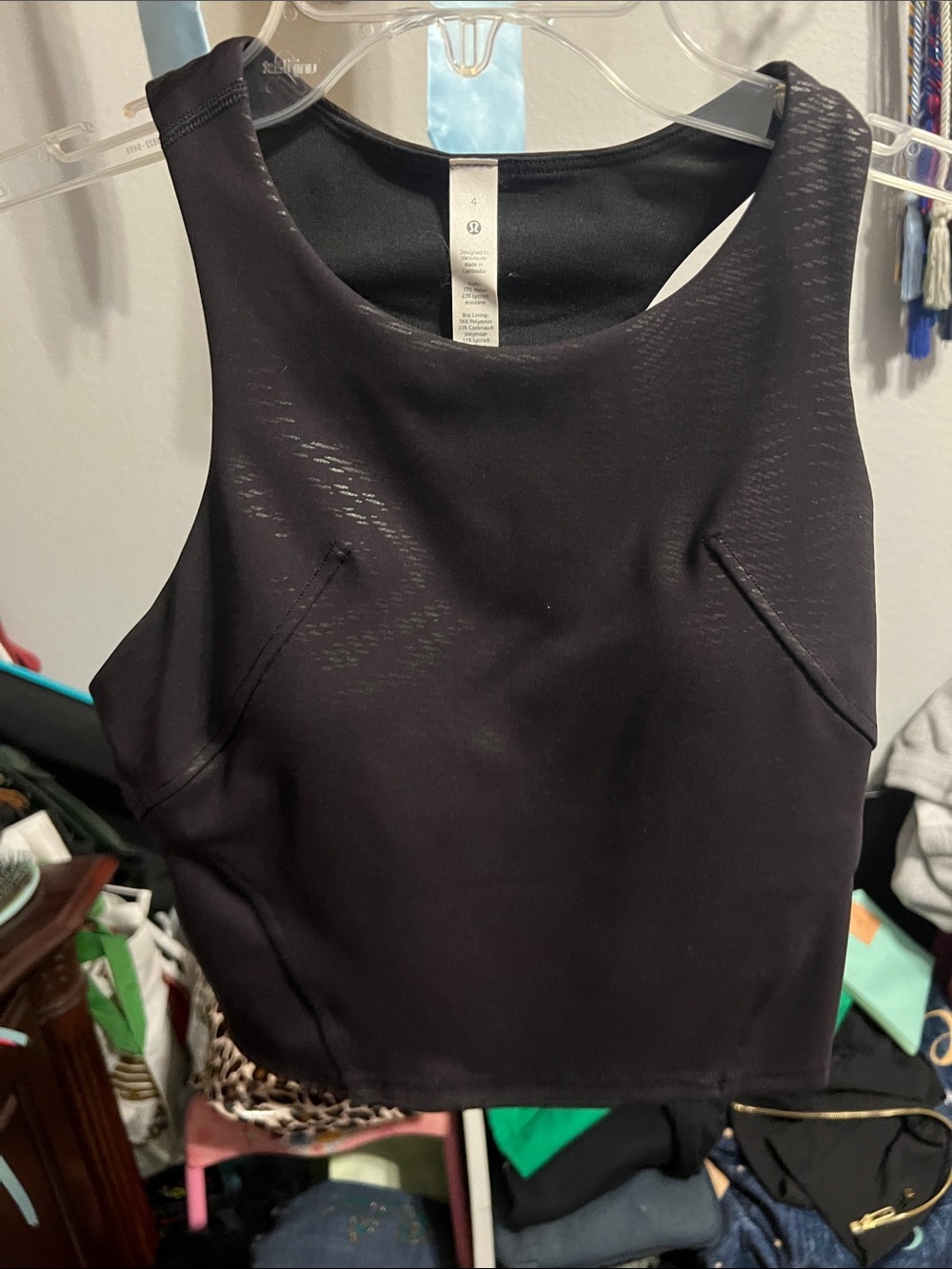lululemon athletica Black Crop Tank Top (has a reflective ish silver pattern)